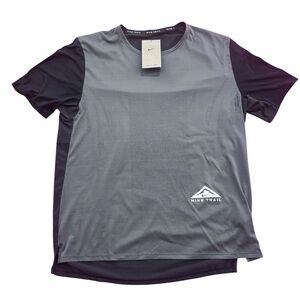 NIKE Trail Running Top Shirt MED Mens Black Gray Dri-Fit Rise 365 Short Sleeve